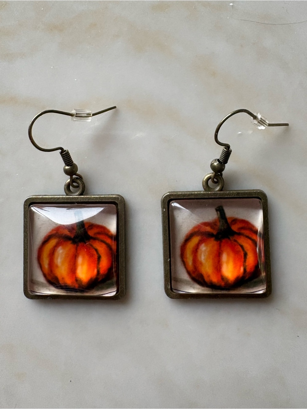 Vintage inspired Harvest Pumpkin Square Dangle Earrings - Orange